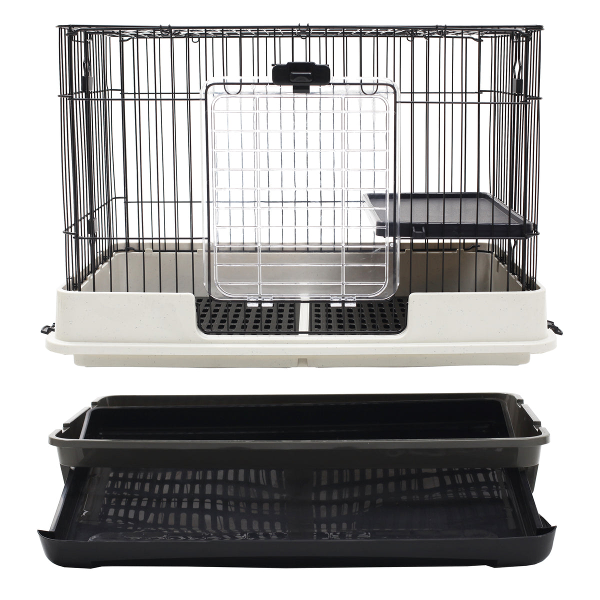 PawHut Kleintierkäfig mit Räder, 2 Türen, Plattform, Bodenfach, Metall, Schwarz, 81,2 x 52,7 x 66 cm