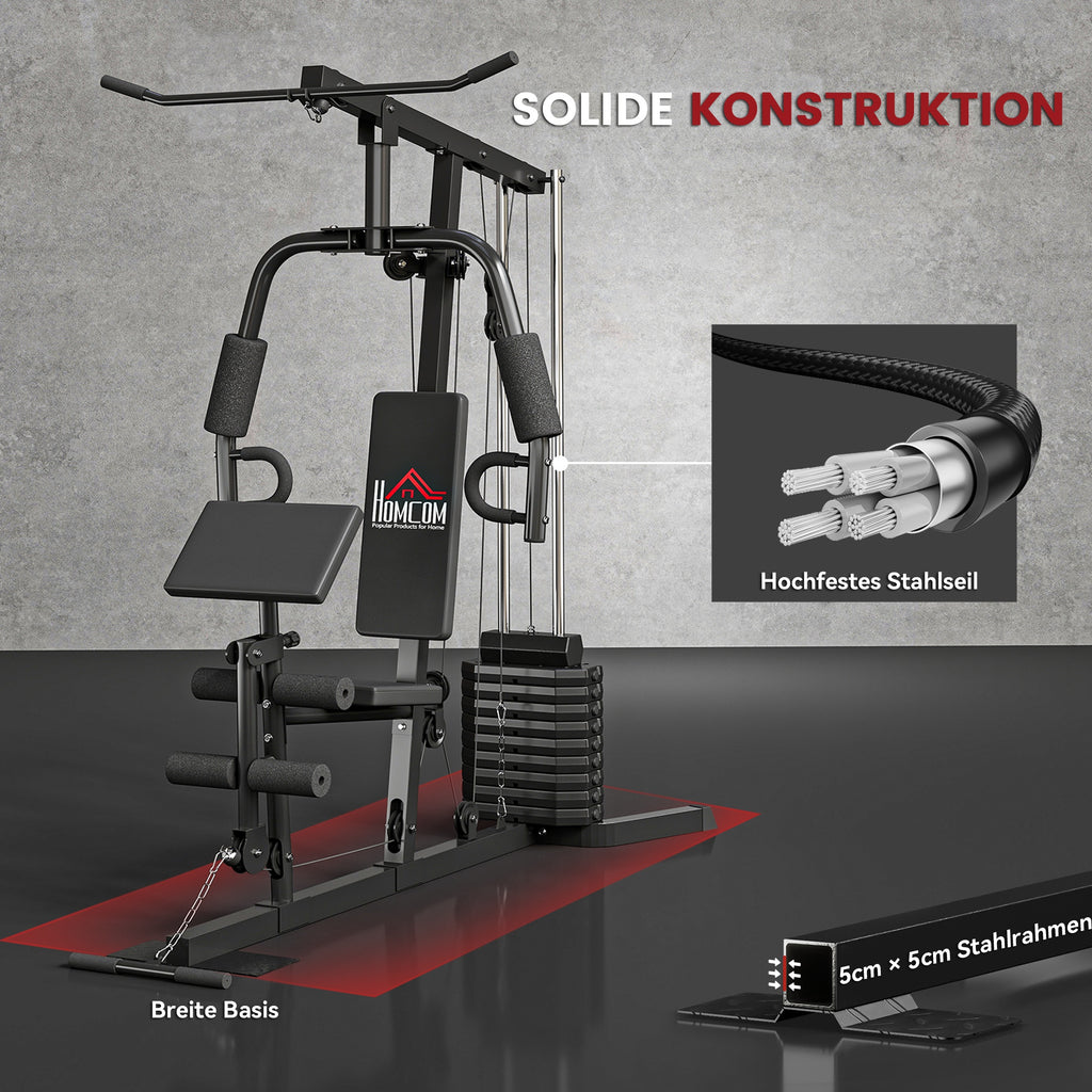 HOMCOM Kraftstation mit 45 kg Gewichtsblock 180 x 108 x 200cm Stahl Schwarz