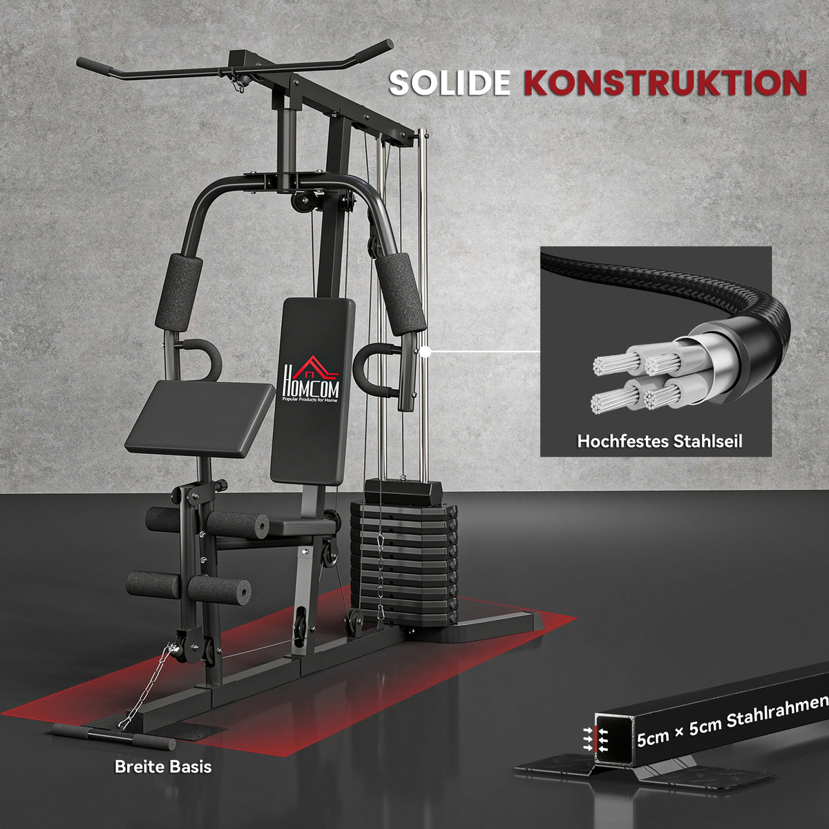 HOMCOM Kraftstation mit 45 kg Gewichtsblock 180 x 108 x 200cm Stahl Schwarz