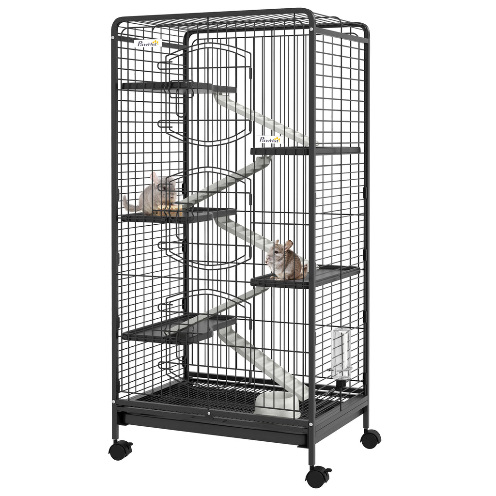 PawHut Käfig für Kleintiere Mit Rollen 5 Rampen 5 Plattformen Flasche und Wasserschale 250 ml Abnehmbar