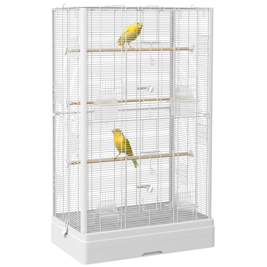 PawHut Vogelkäfig Voliere mit Türen Sitzstangen Käfig für Kanarienvögel Wellensittiche Papageien 61 x 36,5 x 98 cm weiß