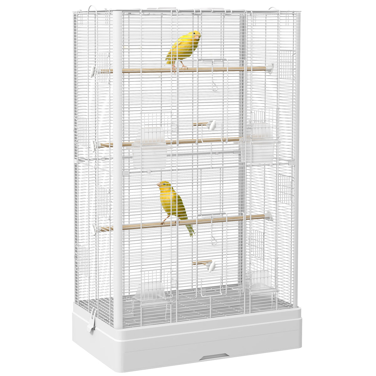 PawHut Vogelkäfig Voliere mit Türen Sitzstangen Käfig für Kanarienvögel Wellensittiche Papageien 61 x 36,5 x 98 cm weiß