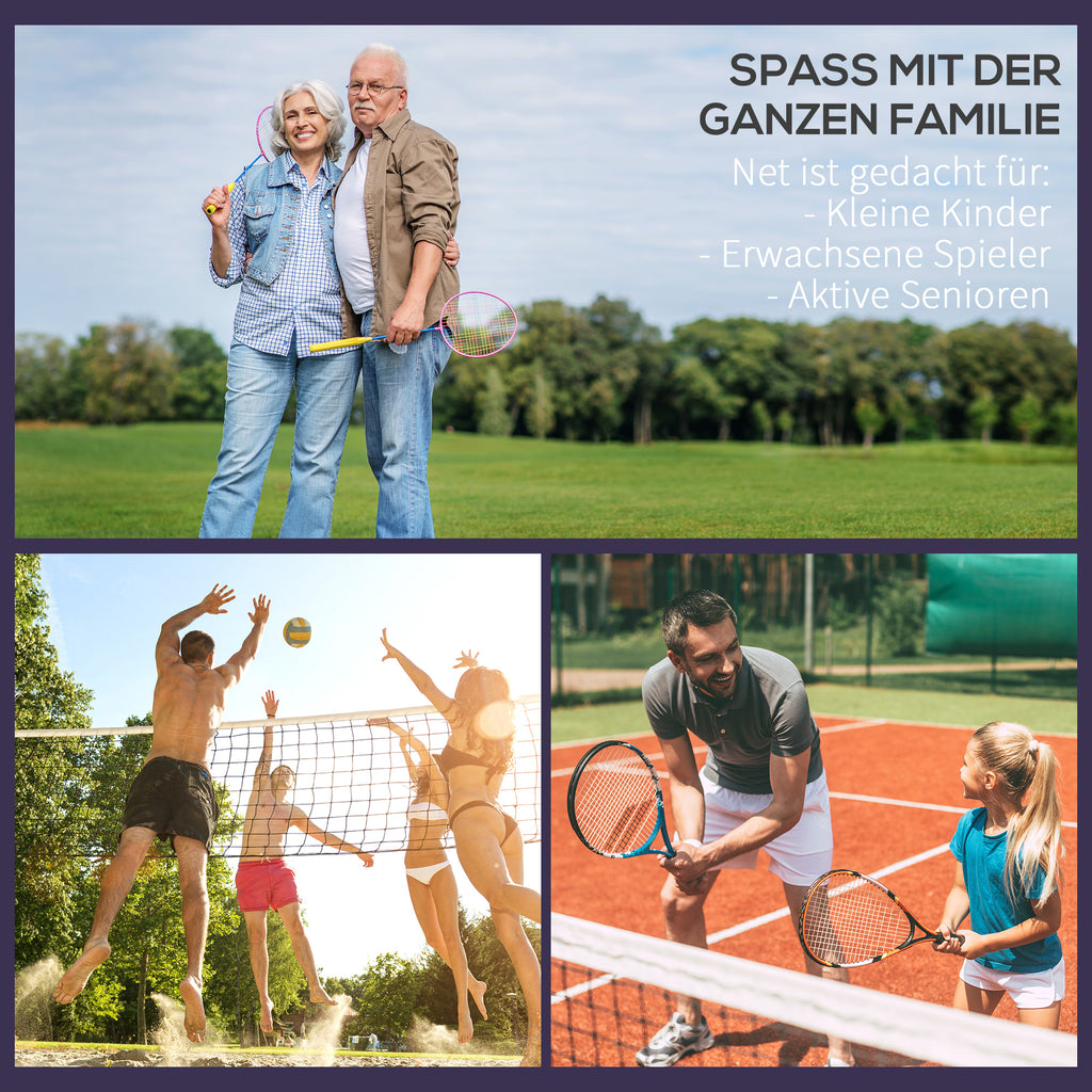 HOMCOM Badmintonnetz Set faltbares Tennisnetz mit Badmintonschläger 107/120/155H cm Höhenverstellbar Indoor Outdoor Federballnetz mit Transporttasche Metall Polyester Blau+Schwarz