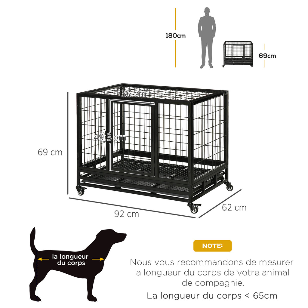 PawHut Käfig für Hunde Tierkäfig Transportkäfig auf Rädern 2 abschließbare Türen herausnehmbares Tablett 92 x 62 x 75 cm schwarz