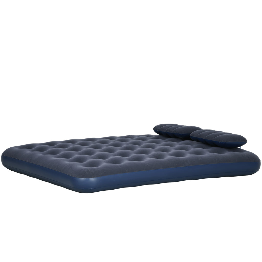 Outsunny Luftmatratze für 2 Personen mit integrierter Handpumpe, 2 Kopfstützen, beflockte Oberfläche, für Camping, Reisen, Blau