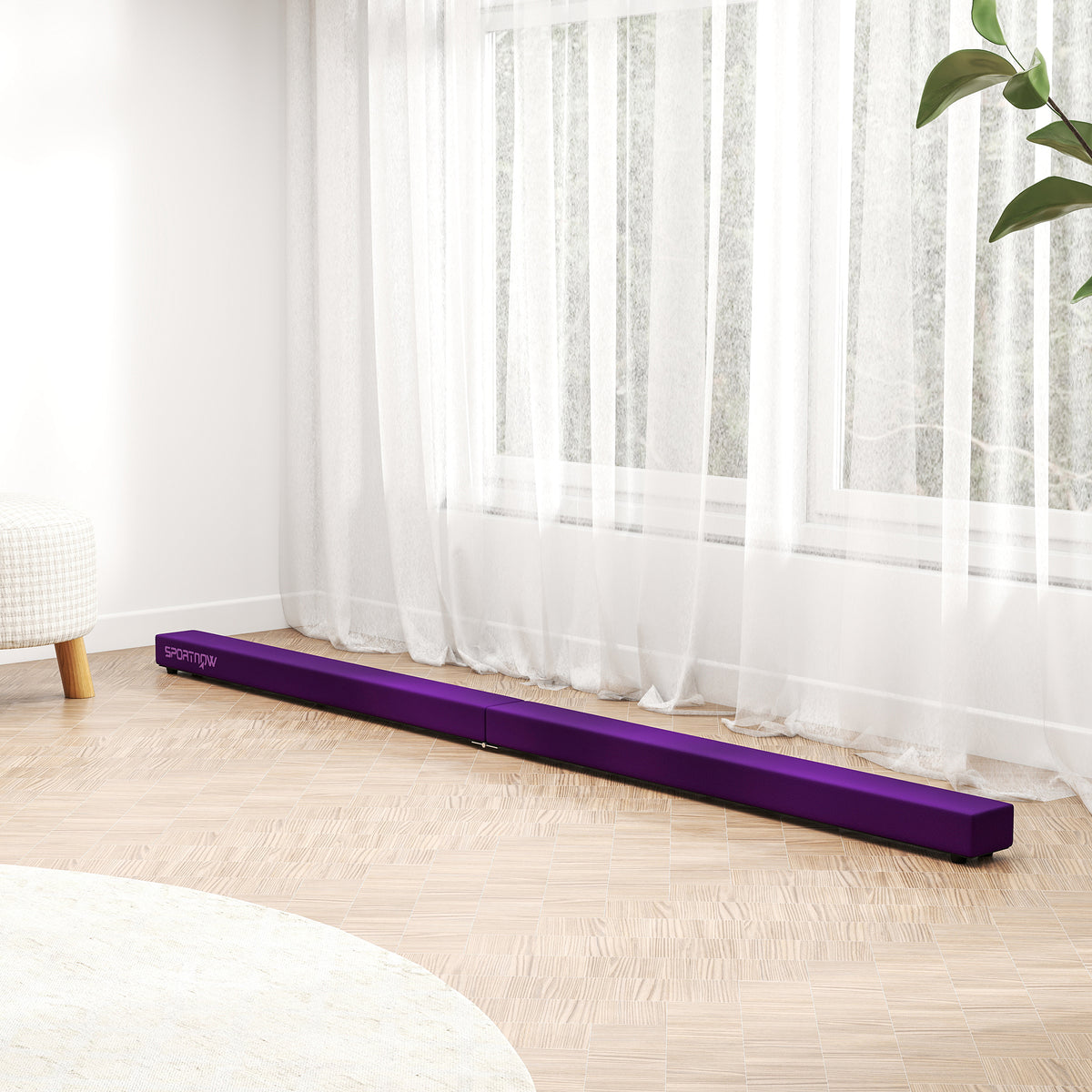 SPORTNOW Faltbarer Turnbalken 210 cm aus Samt, Balance Beam mit rutschfestem Boden, für Kinder und Erwachsene, Violett
