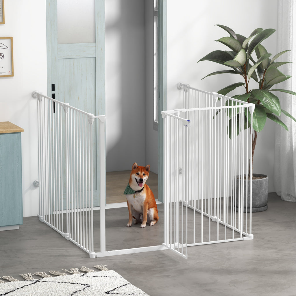 PawHut Sicherheitsgitter Park umzäunter zusammenklappbar modular 6 Paneele mit Tür Höhe 100 cm weiß
