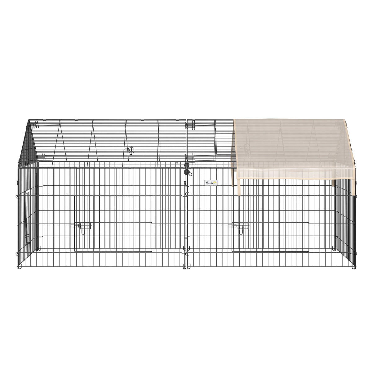 PawHut Laufgitter für Kleintiere, Außengehege, 4 Bodenspieße, 220 cm x 103 cm x 103 cm, Schwarz + Beige