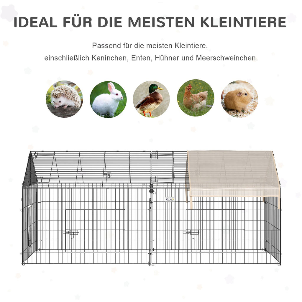 PawHut Laufgitter für Kleintiere, Außengehege, 4 Bodenspieße, 220 cm x 103 cm x 103 cm, Schwarz + Beige