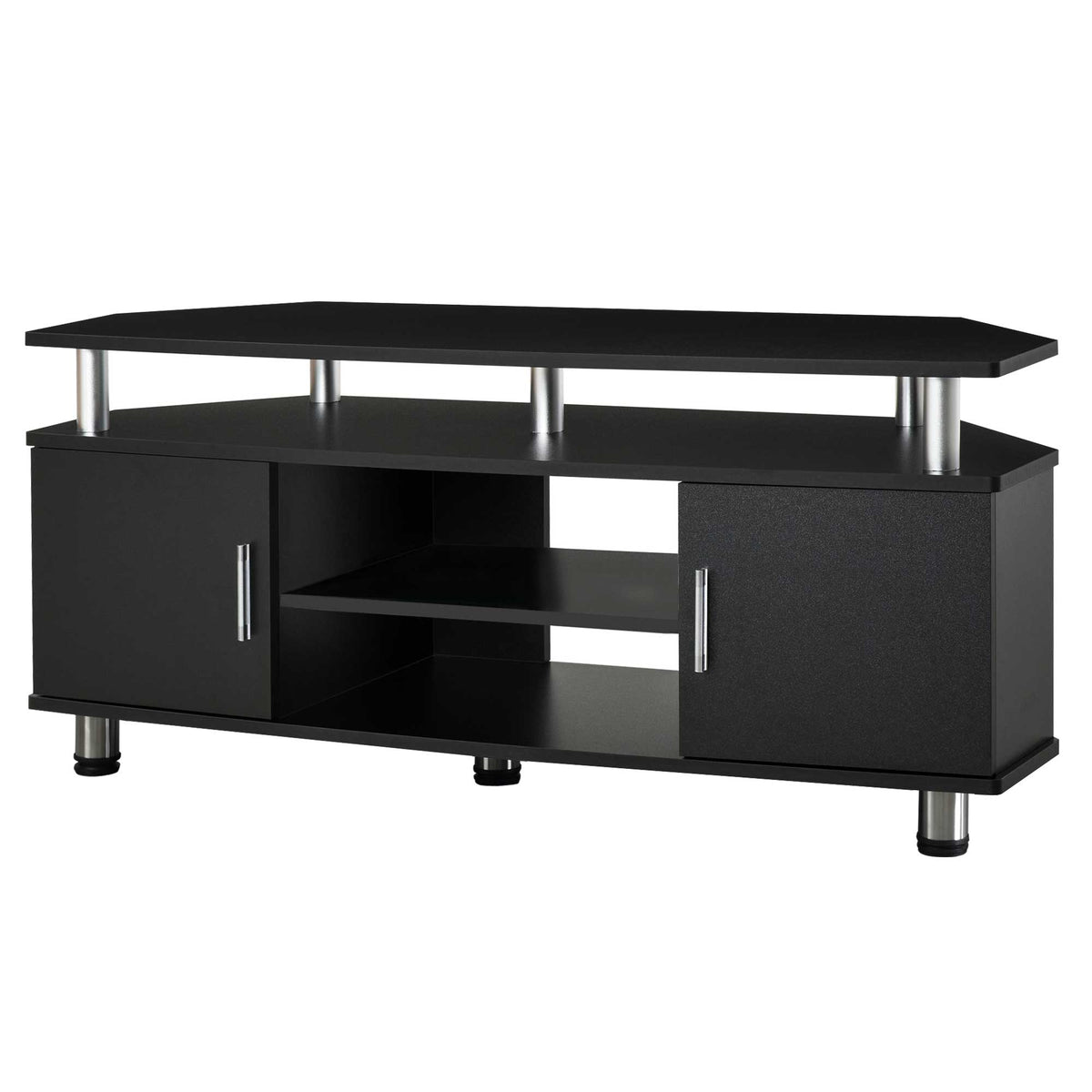 HOMCOM TV-Bank im zeitgenössischen Design mit Multi-Aufbewahrung: 2 Türen Zentrale Nische Regal Große Plattform 120L x 40B x 52H cm Schwarz Chrom