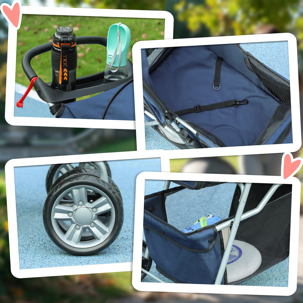 PawHut Hundekinderwagen Klappbar mit Korb und Getränkehalter, max. 10 kg, 75x45x97cm, Dunkelblau