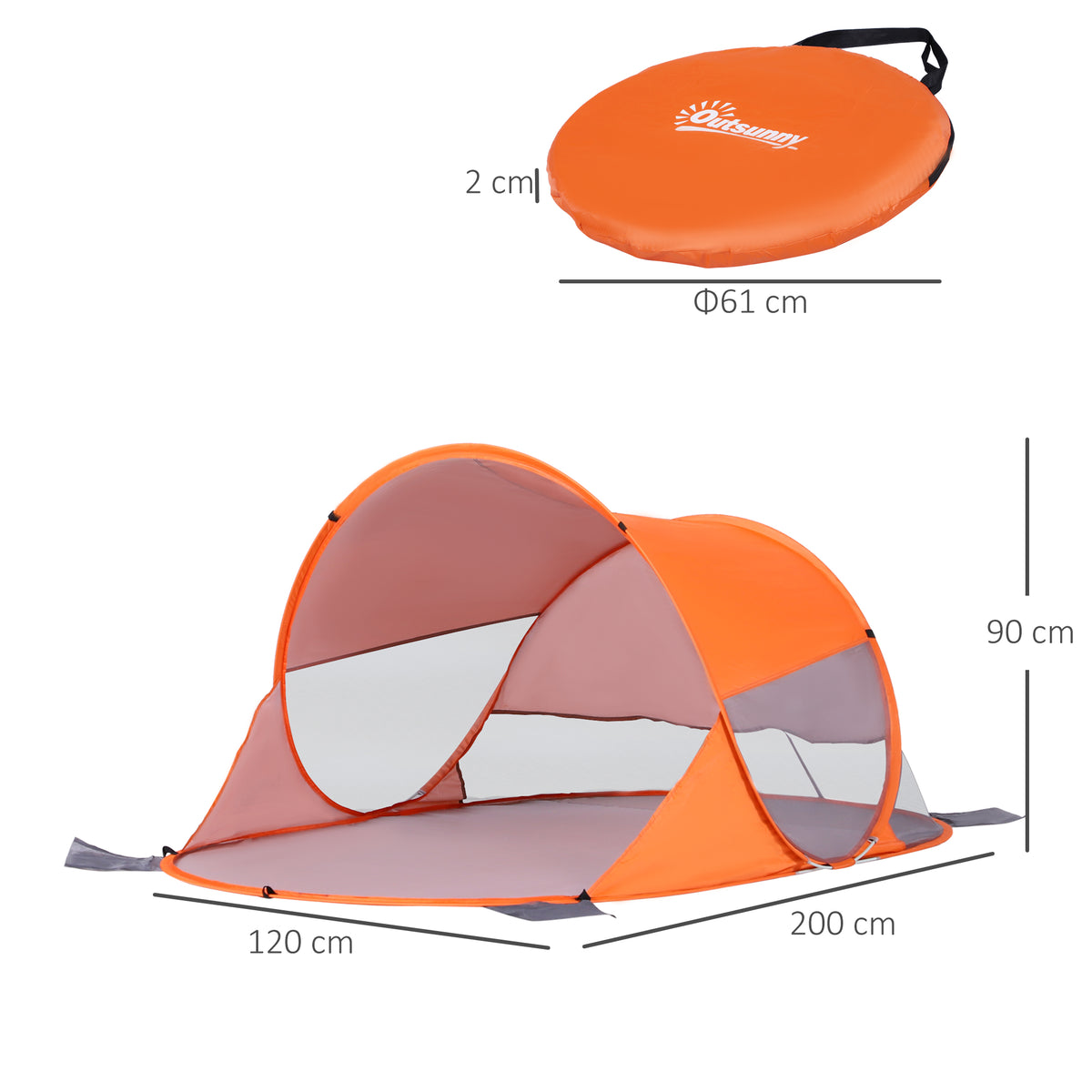 Outsunny Strandzelt Pop-Up automatisch schneller UV-Schutzfenster Orange