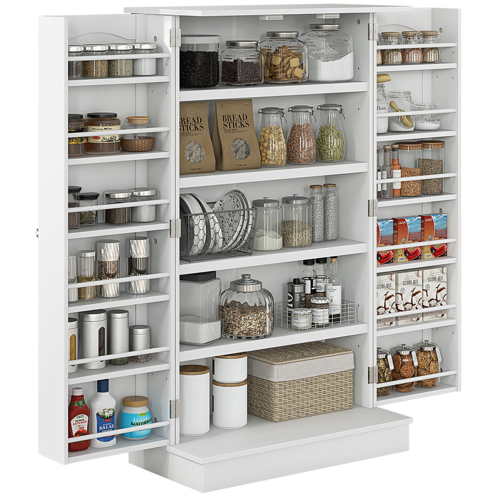 HOMCOM Küchenschrank Speisekammer 2 Türen mit 5 Regalen und 12 Gewürzregalen - 60 x 30 x 104 cm - weiß