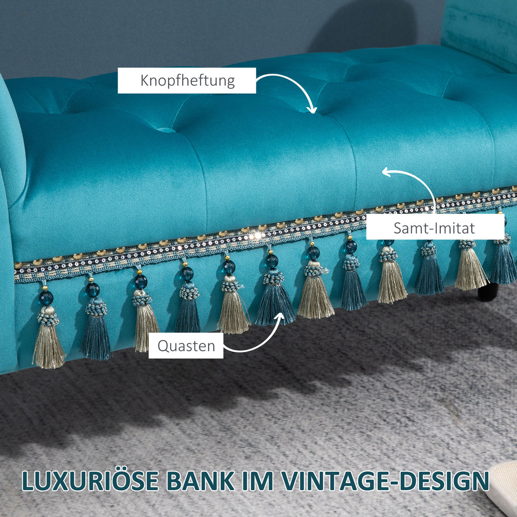 HOMCOM Sitzbank Polsterbank, Samtoptik, Luxus Bettbank mit Holzbeine, Flurbank für Schlafzimmer, bis 150 kg Belastbar, Blau, 117 x 40 x 58 cm