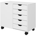 HOMCOM Büroaufbewahrungsmöbel 5 Schubladen 1 Tür verstellbares Regal, Druckerständer auf Rollen, 78x40x66,5 cm, weiß