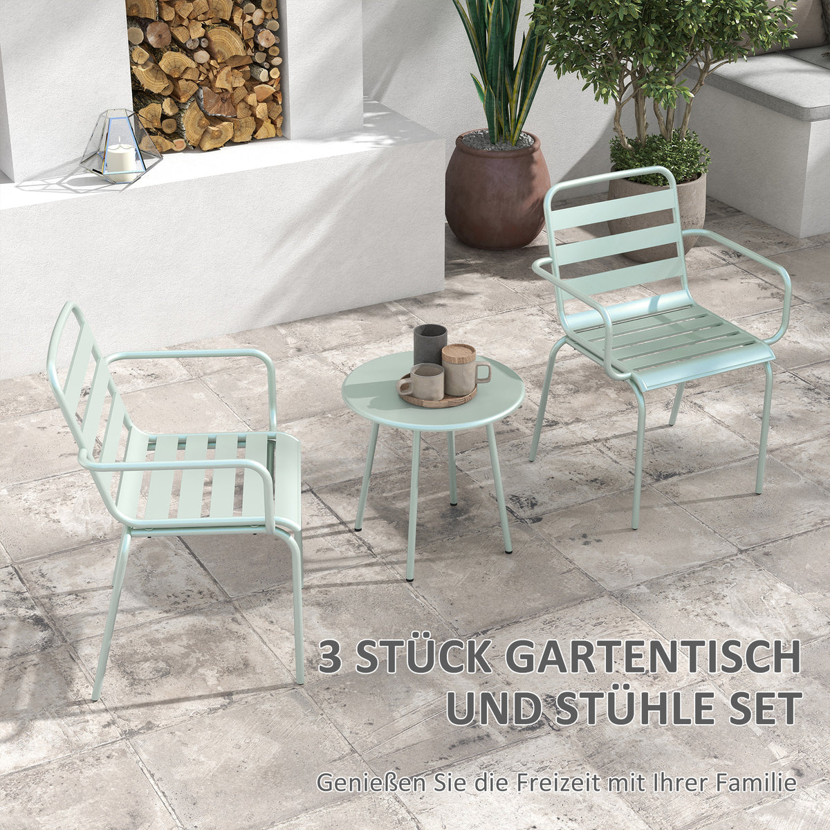 Outsunny 3teiliges Bistro-Set Balkonbistro-Set 2er-Bistroset, klappbar, modernes Design, 51 x 58 x 78 cm, Grün