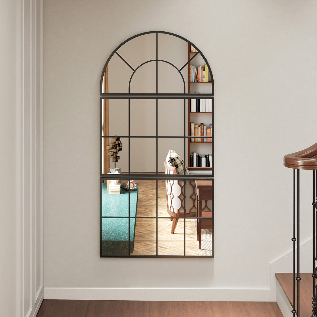 HOMCOM Wandspiegel, Fensterspiegel, dreiteilig, Metallrahmen, 76 x 53 cm, Schwarz