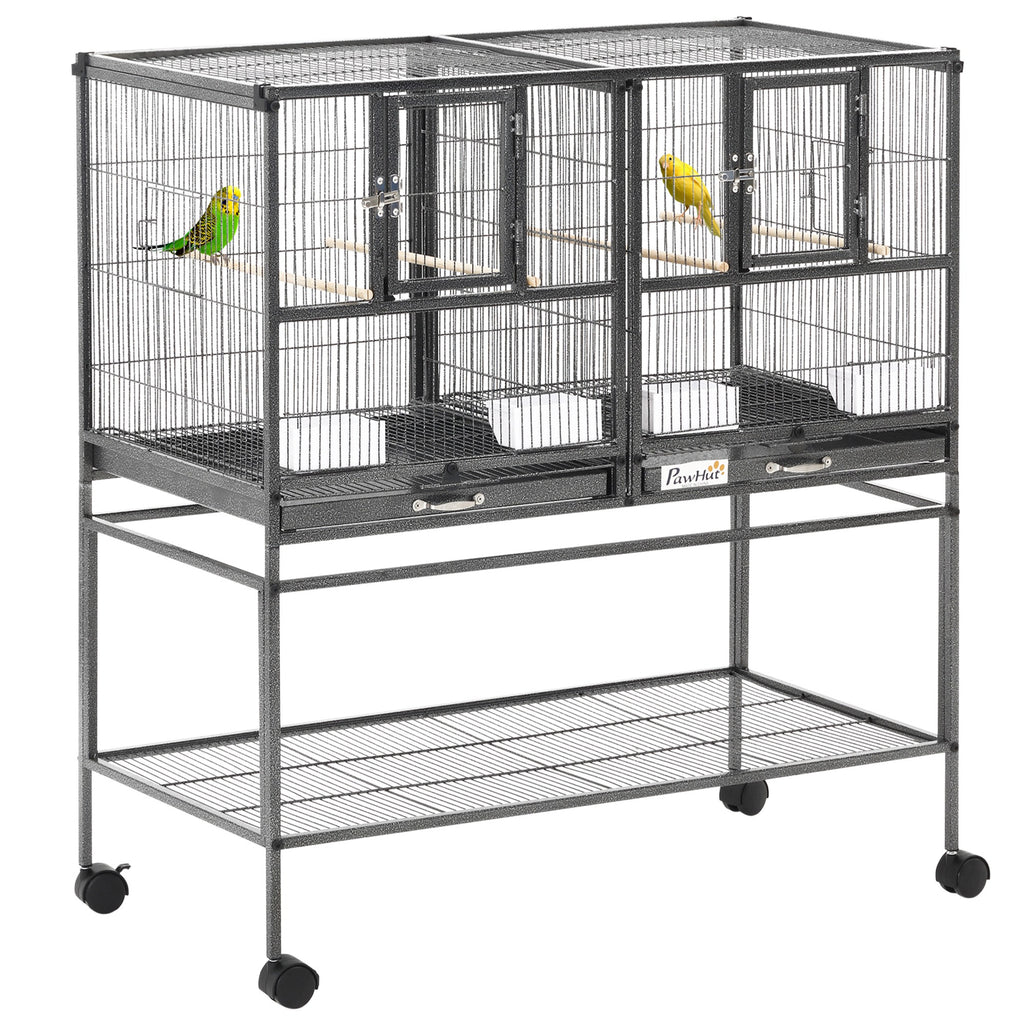 PawHut Vogelkäfig mit Futterschale und Sitzstange 95L x 45,5B x 102H cm Schwarz und Grau