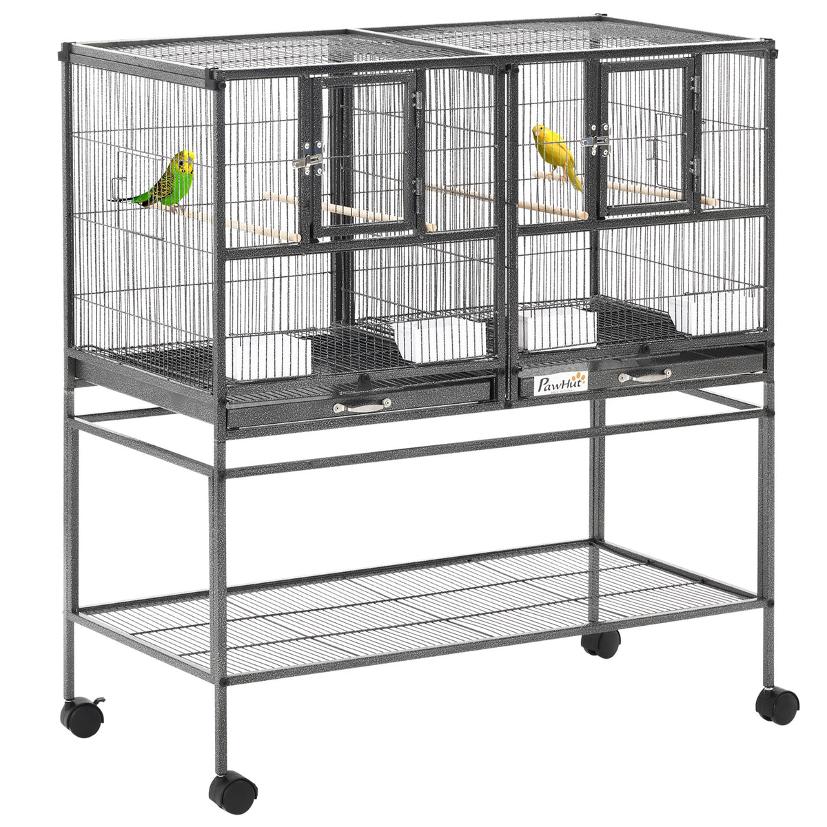 PawHut Vogelkäfig mit Futterschale und Sitzstange 95L x 45,5B x 102H cm Schwarz und Grau
