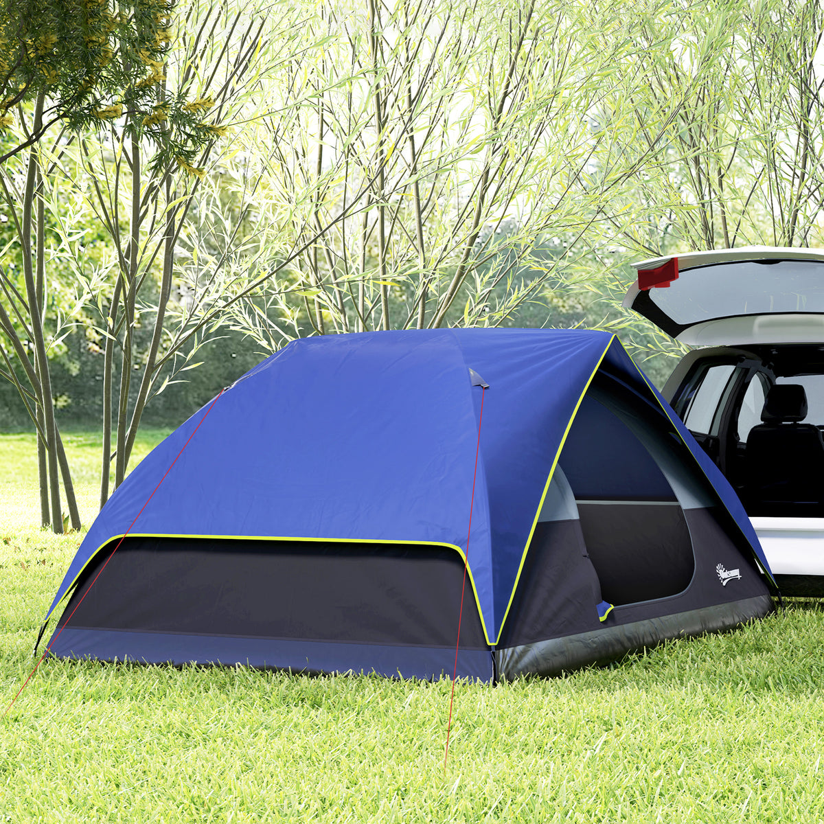 Outsunny Campingzelt 2-4 Personen, wasserdichtes Familien-Domzelt mit Fenster, 2 Taschen, Transporttasche, Dunkelblau