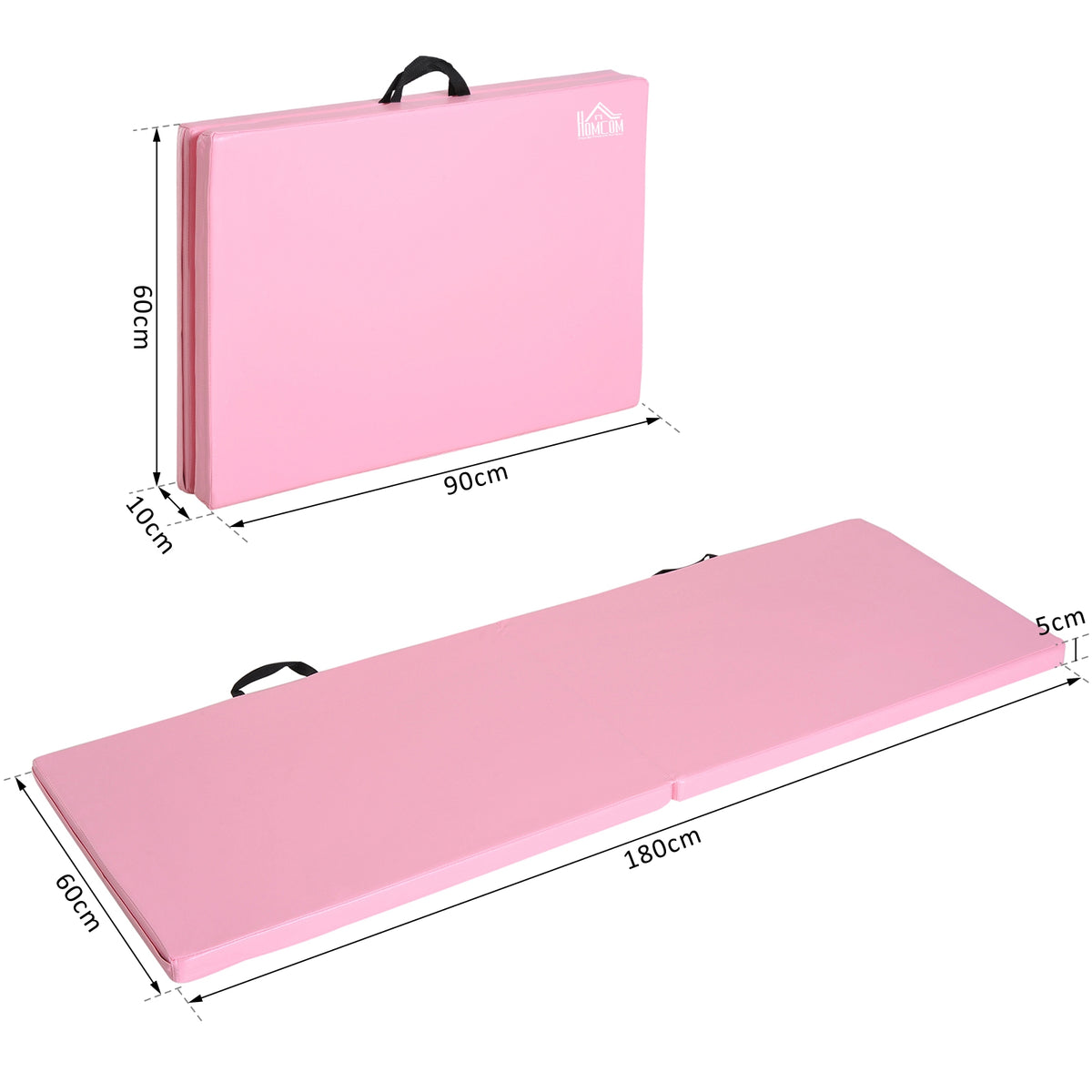 HOMCOM Gymnastikmatte Yoga Pilates Fitness faltbar tragbarer Großkomfort 180L x 60B x 5H cm synthetische Beschichtung Rosa