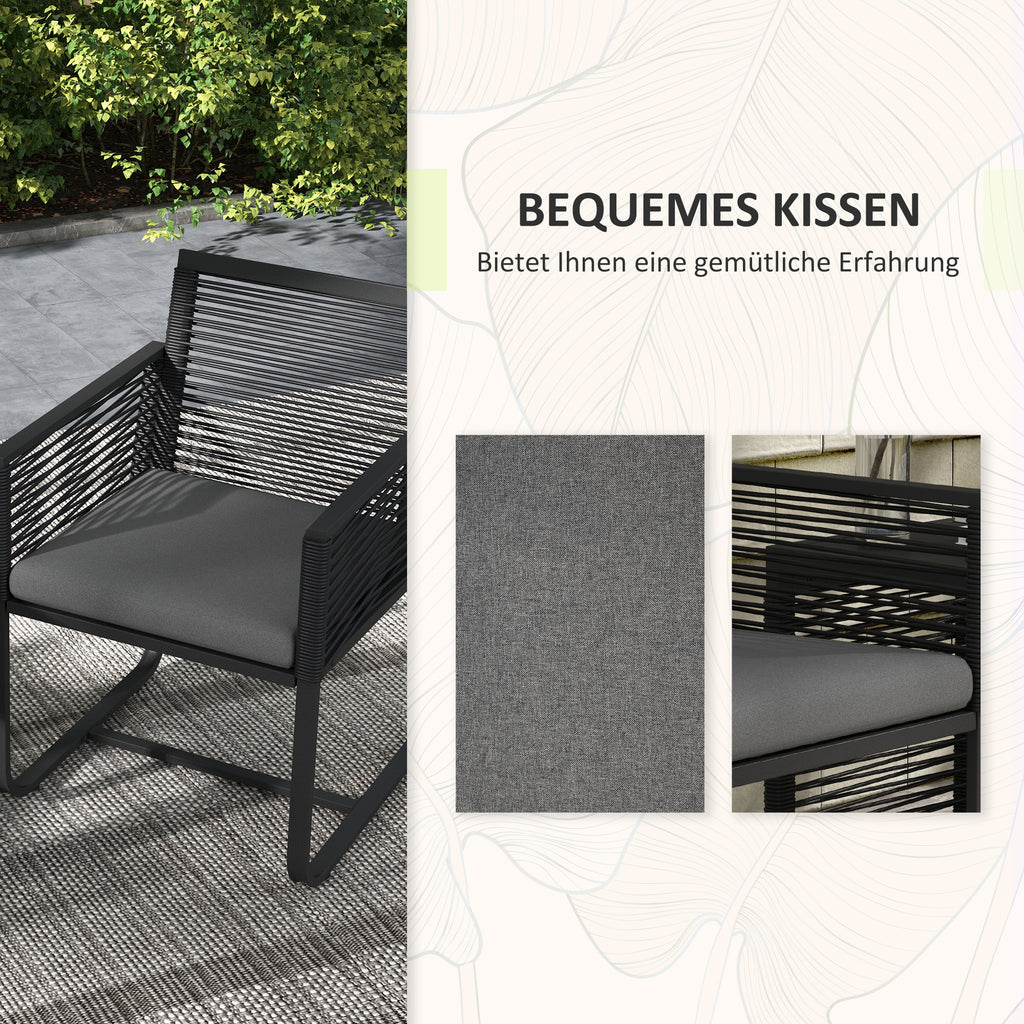 Outsunny 3-teiliges Bistro-Set Balkon-Set Terrassen-Set, wetterbeständig, modernes Design, 53 cm x 57 cm x 77 cm, Schwarz + Grau