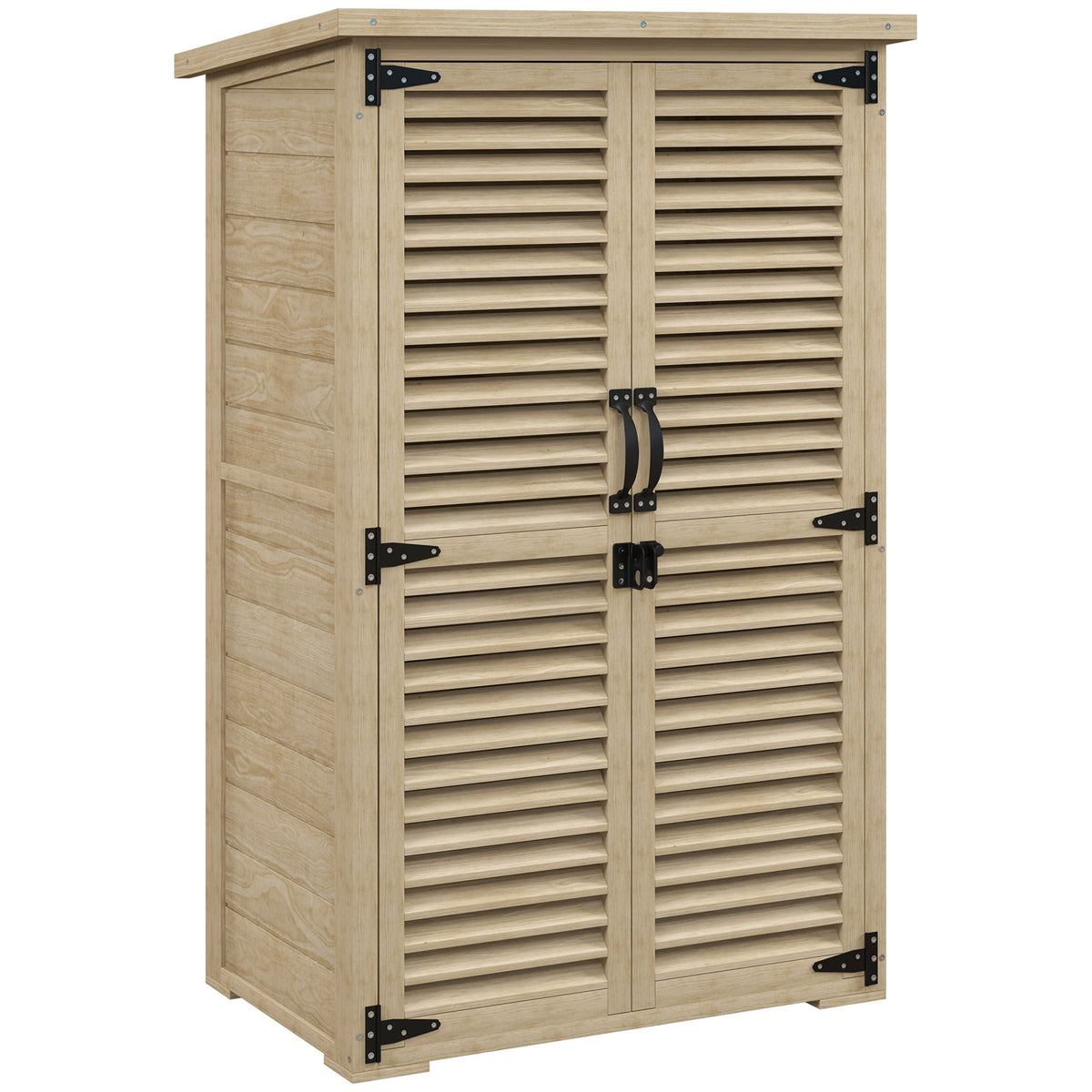 Outsunny Gartenschrank Geräteschuppen aus Holz 2 Regale Bitumendach Lamellentüren abschließbar 75 x 50 x 118