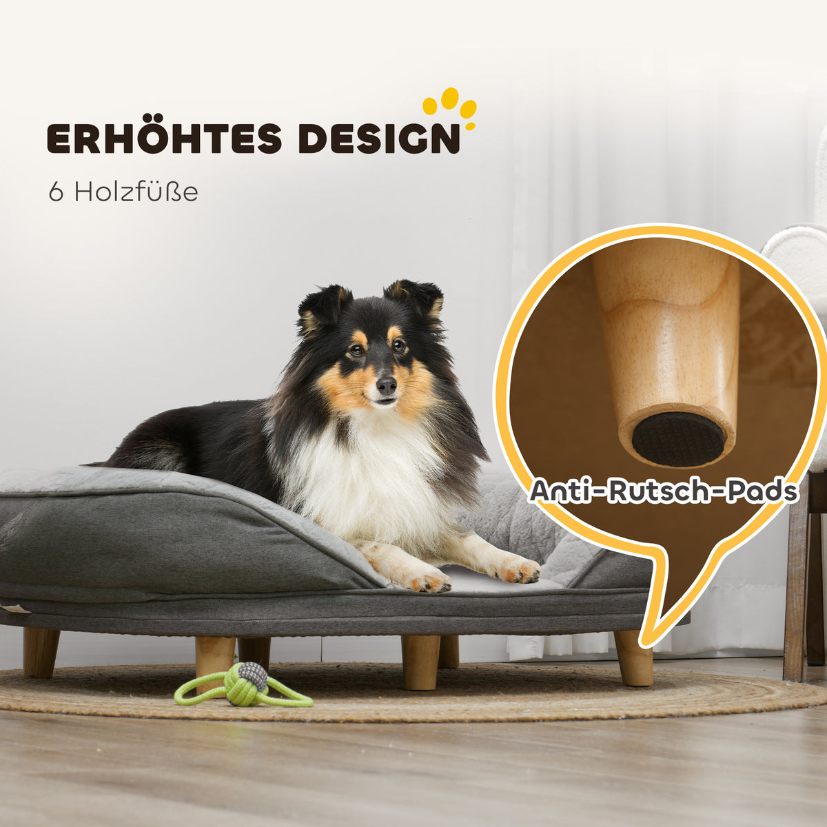 PawHut Hundebett für Hunde bis 25 kg, abnehmbarer Bezug, rutschfeste Füße, 90 x 78 x 25 cm, Grau