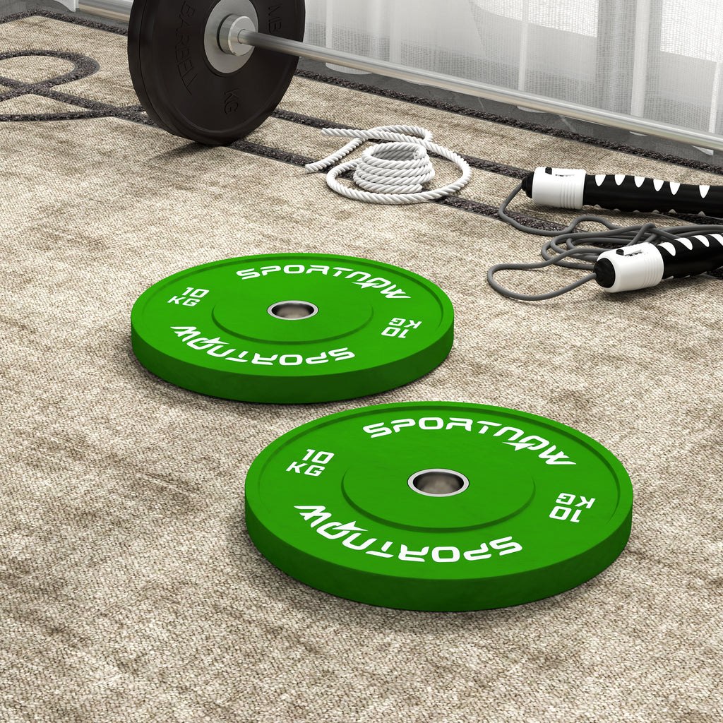 SPORTNOW Set 2 Gewichtsscheiben 10 kg aus Gummi mit 2"/5 cm Loch für Kurzhanteln und Hantelstangen, Grün
