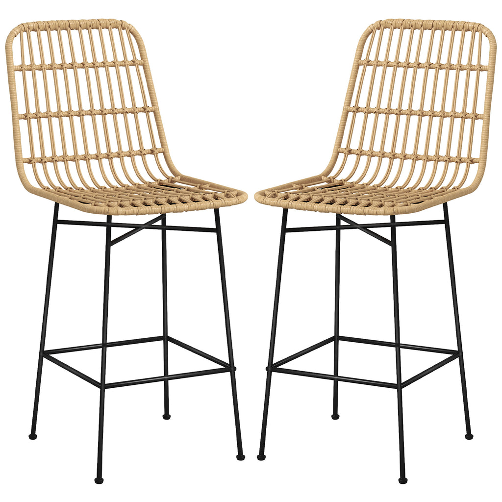HOMCOM Barhocker Barstuhl, Boho-Stil, PE-Rattan, 45 x 53,5  x 105 cm, Natur + Schwarz