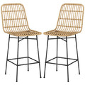 HOMCOM Barhocker Barstuhl, Boho-Stil, PE-Rattan, 45 x 53,5  x 105 cm, Natur + Schwarz