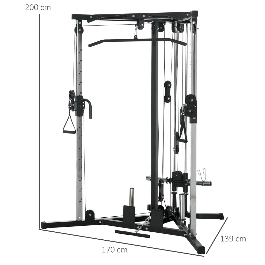 SPORTNOW Multifunktionale Kraftstation mit Klimmzugstange, 15-fach verstellbare Trainingsstation, Schwarz