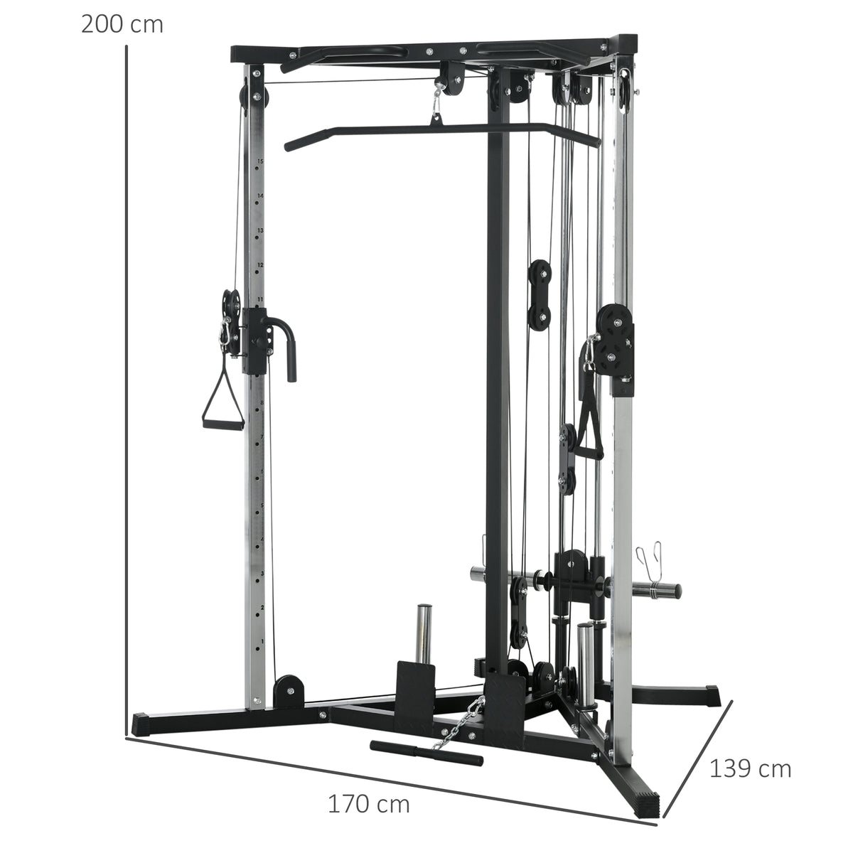 SPORTNOW Multifunktionale Kraftstation mit Klimmzugstange, 15-fach verstellbare Trainingsstation, Schwarz