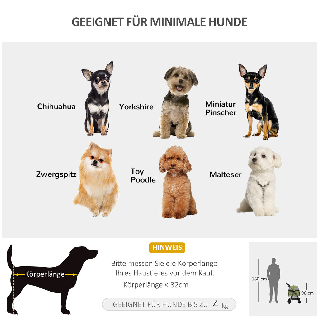 PawHut Hundewagen Hundebuggy, klappbar, 2 Sicherheitsleinen, 2 Becherhalter,  67 x 45 x 96 cm, Khaki