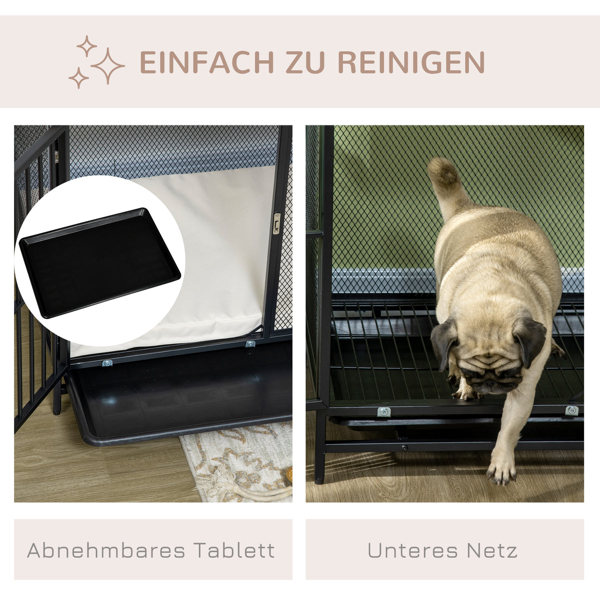 PawHut Hundekäfig, Hundebox, wasserabweisende Matte, herausnehmbare Bodenwanne, verriegelbar, Schwarz, 80 x 55 x 71 cm