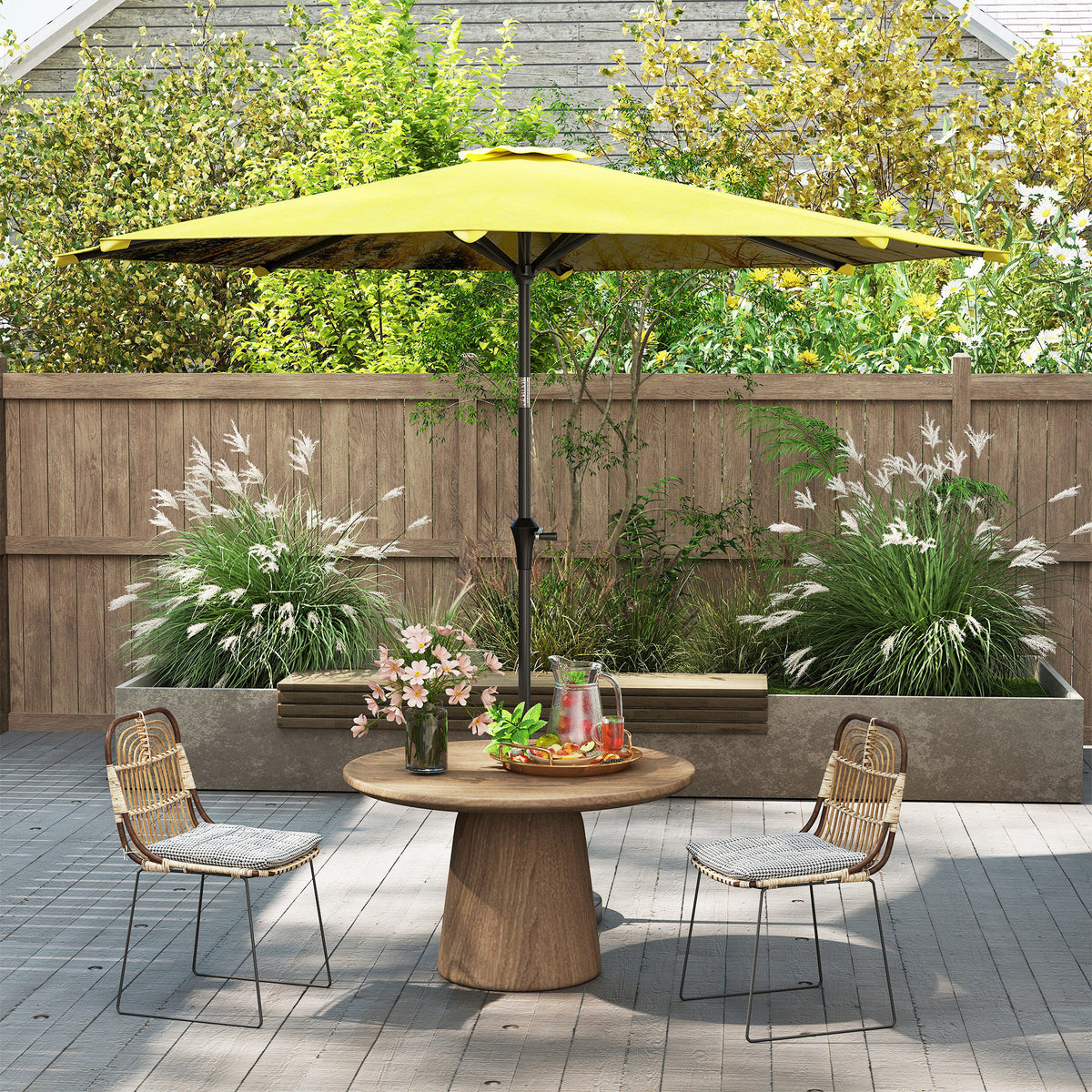 Outsunny Sonnenschirm Ø300 cm, Sonnenschirm mit Handkurbel, achteckig Balkonschirm Gelb