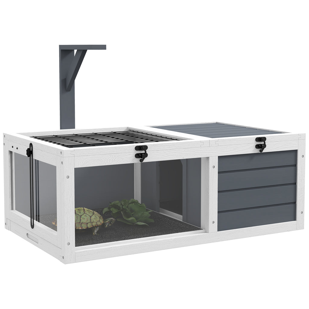 PawHut Haus Gehege Käfig für kleine Tier Schildkröte mit 2 Räumen Lampenhalter 81 x 48 x 31,5 cm grau