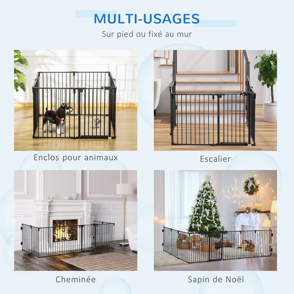 PawHut Haustiersperre Sicherheitszaun Kaminpark Gehege Hund faltbar modular 8 Panels mit Tür ohne Bohren 482,5 x 76 cm