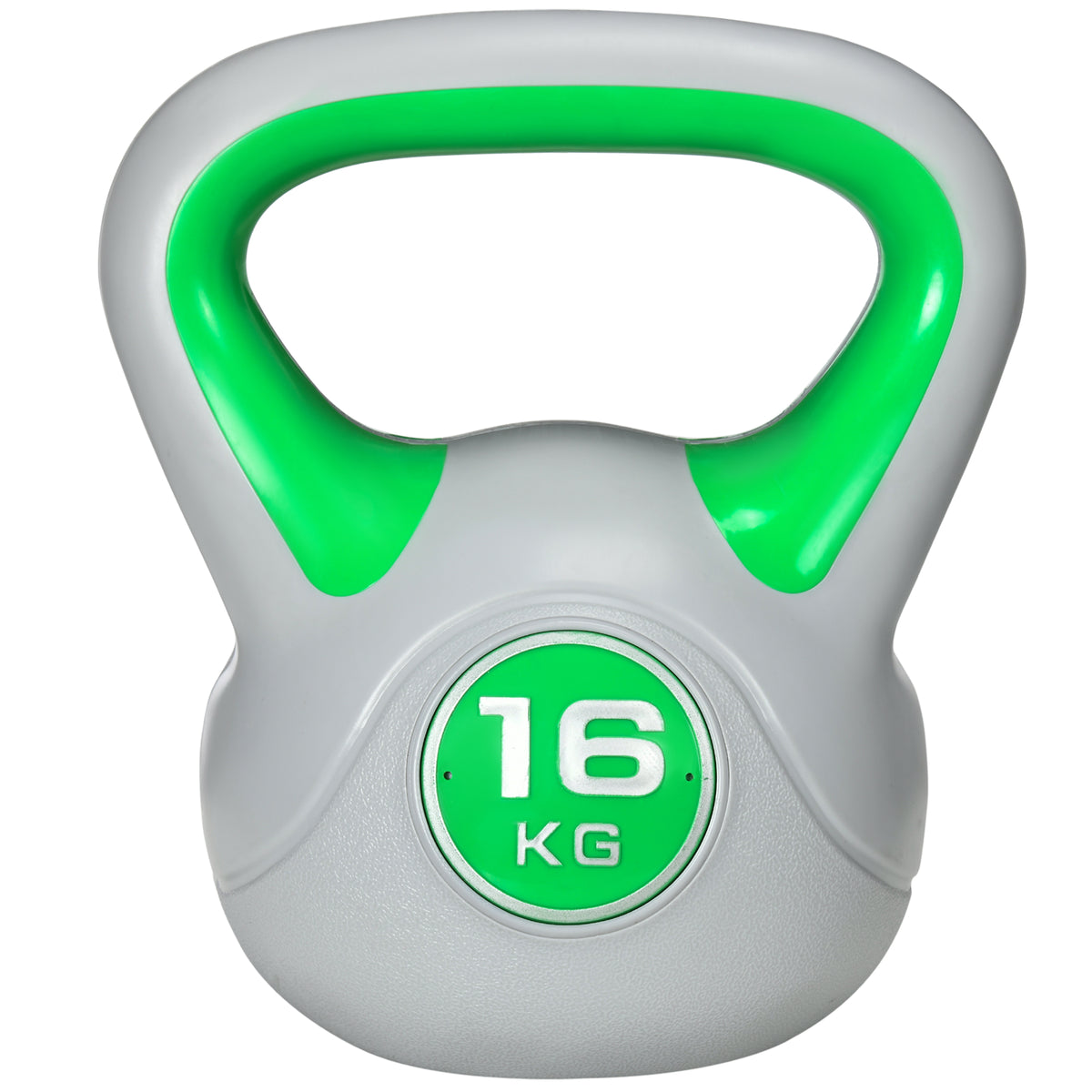 SPORTNOW Kettlebell 16kg in PU und Sand mit flacher Basis und bequemem Griff für Kreuzheben, Kniebeugen und Hebefiguren, 26x18x32 cm, Grün