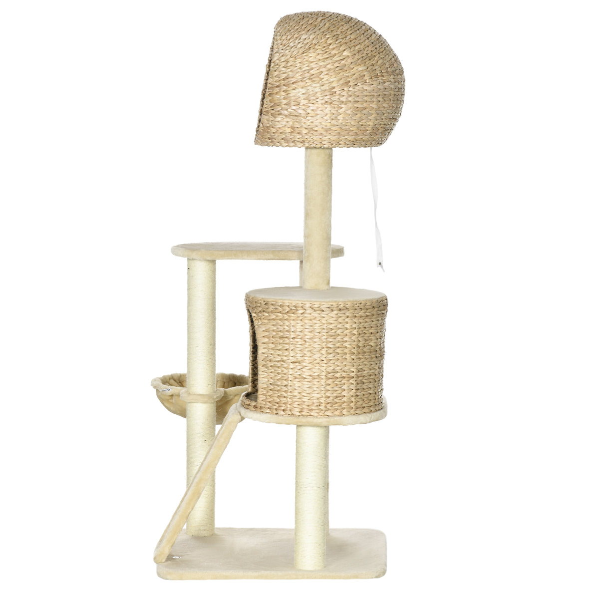PawHut Kratzbaum, mit Katzenhaus, mehrere Plattformen, Hängematte, Kratzmatte, Kippschutz, beige, 60 x 60 x 150cm