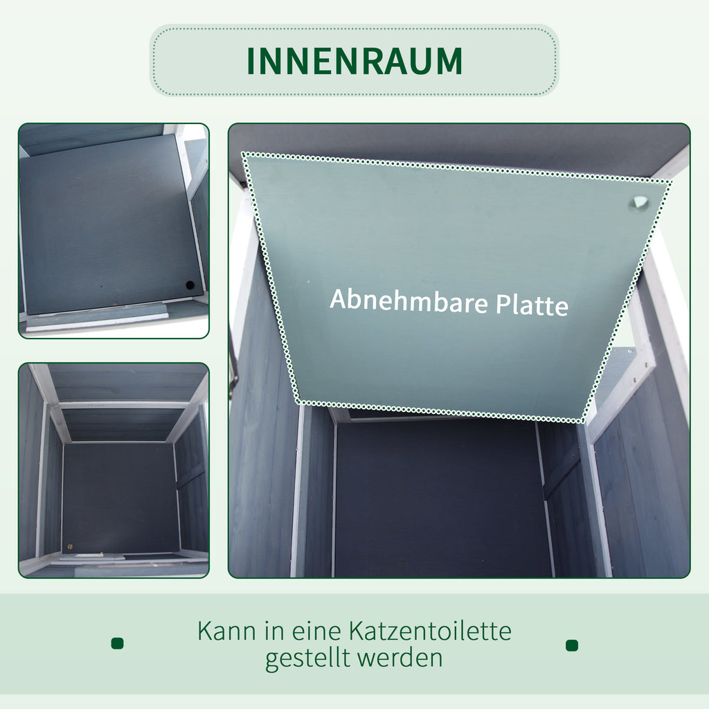 PawHut Katzenhaus aus Holz 2 Etagen Winterfest wasserdicht Katzenhütte mit Asphaltdach Treppen Fenster Katzenhöhle Outdoor Schutzhütte für Draußen Garten Balkon 51 x 51 x 81,3 cm Grau