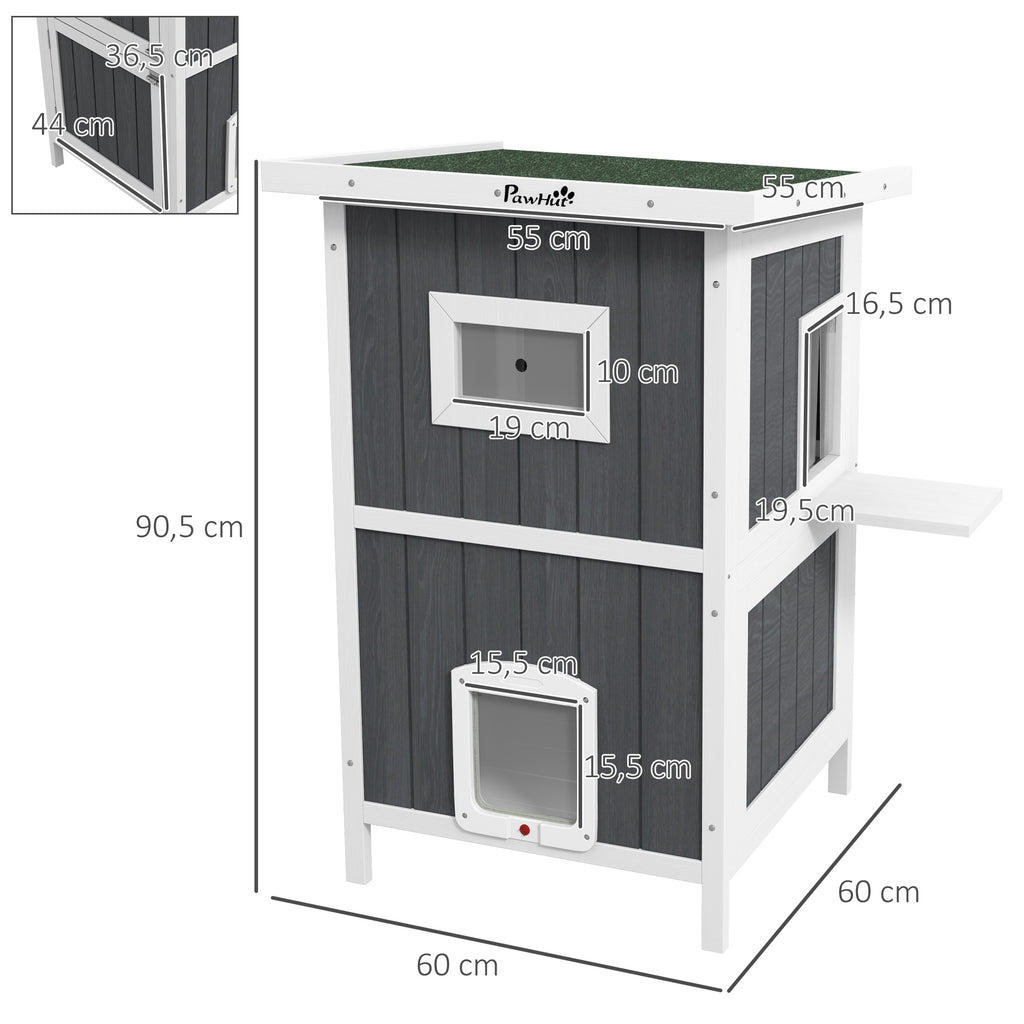 PawHut Katzenhaus Katzenhütte Katzenhöhle, Outdoor, wetterbeständig, 60 x 60 x 90, 5 cm, Grau + Weiß