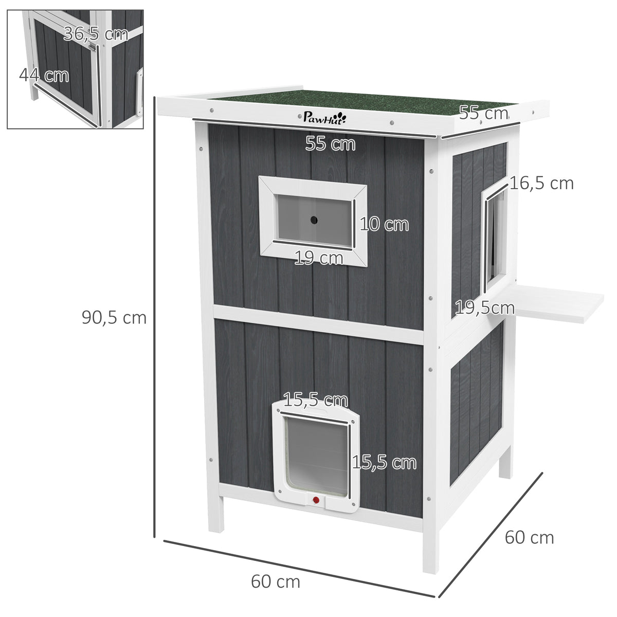 PawHut Katzenhaus Katzenhütte Katzenhöhle, Outdoor, wetterbeständig, 60 x 60 x 90, 5 cm, Grau + Weiß