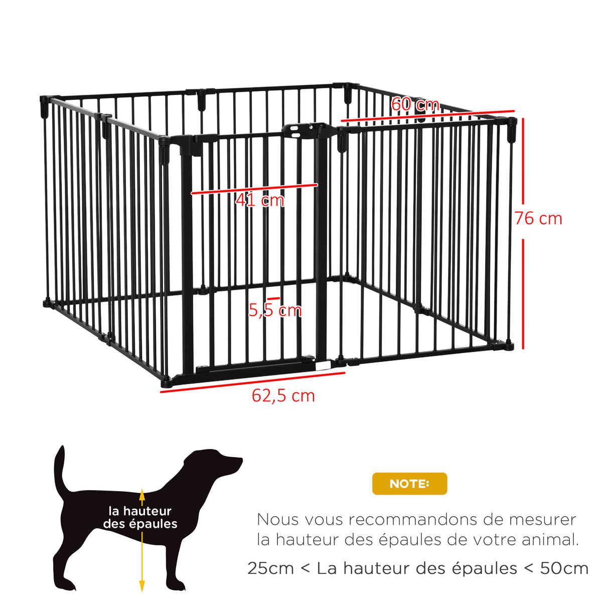 PawHut Haustiersperre Sicherheitszaun Kaminpark Gehege Hund faltbar modular 8 Panels mit Tür ohne Bohren 482,5 x 76 cm