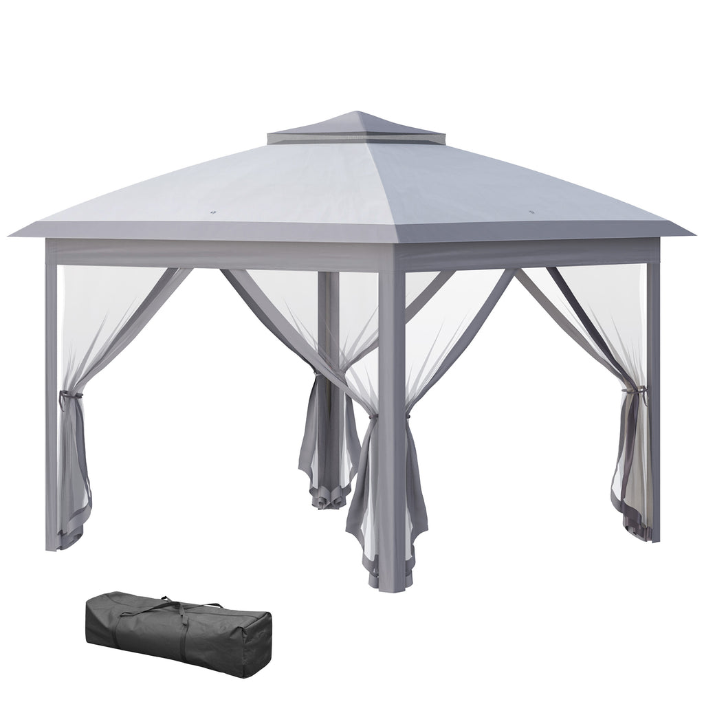 Outsunny Faltpavillon, Gartenpavillon, Metall und Stoffplane, Netzvorhänge, Entwässerungslöcher, 330L x 330B x 288H cm, Grau