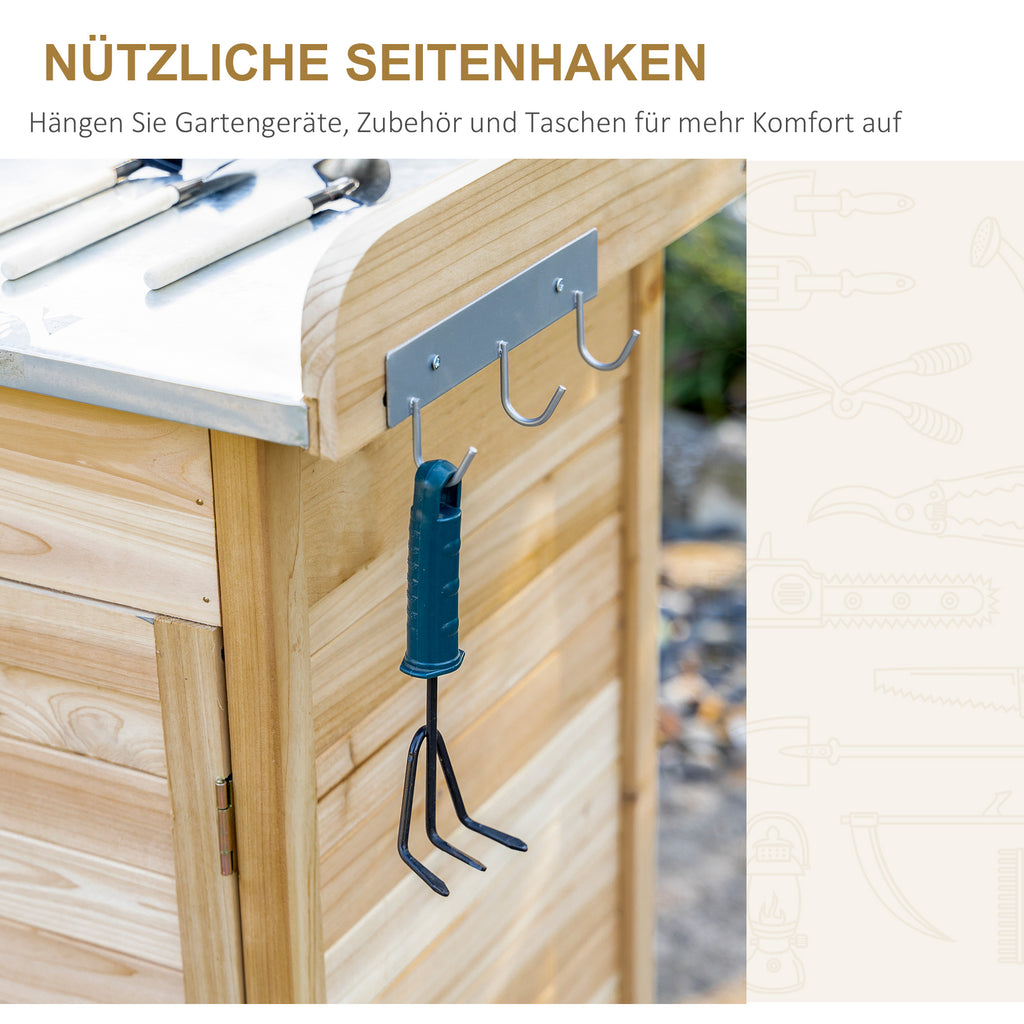 Outsunny Pflanztisch mit verzinkter Arbeitsplatte Gärtnertisch mit Schublade Schrank Garten Arbeitstisch Massivholz Natur 112 x 48 x 125 cm