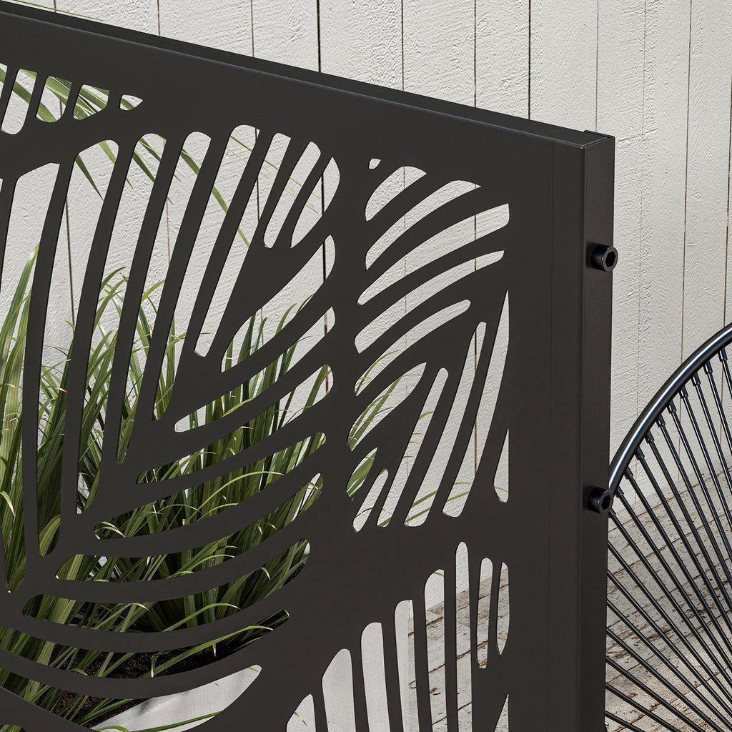 Outsunny Sichtschutz Sichtschutz Garten Gartenabtrennung, florale Muster, Metall, 122 x 45 x 198 cm, Schwarz