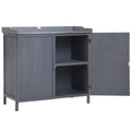 Outsunny Freistehender Gartenschrank-Pflanztisch-Kombination Doppeltür, Regal, verzinkte Metallplatte - grau