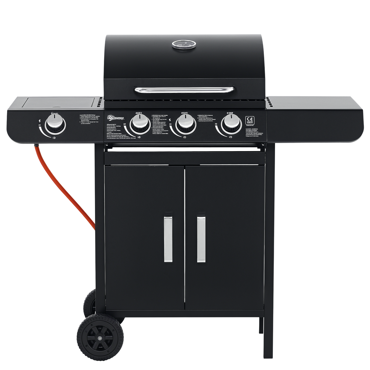 Outsunny Gasgrill mit 3 Hauptbrennern + 1 Seitenbrenner, Ablage, rostfreier Stahl, schwarz, 110 x 50 x 100 cm