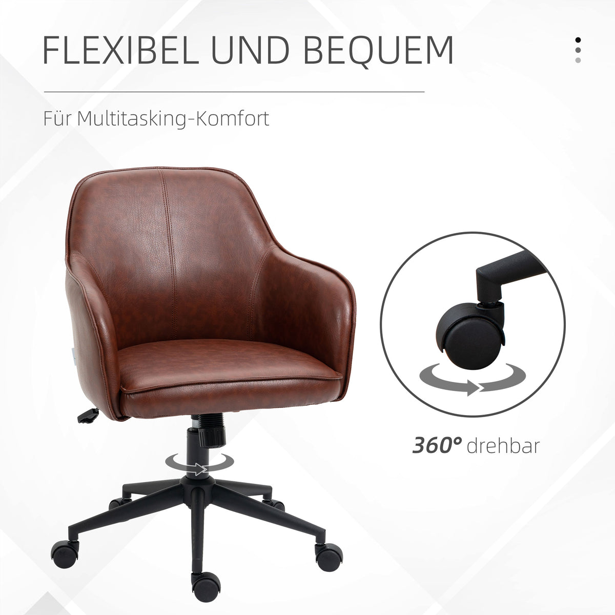 Vinsetto Bürostuhl, höhenverstellbar, Drehfunktion, 58,5 cm x 62 cm x 91 cm, Braun